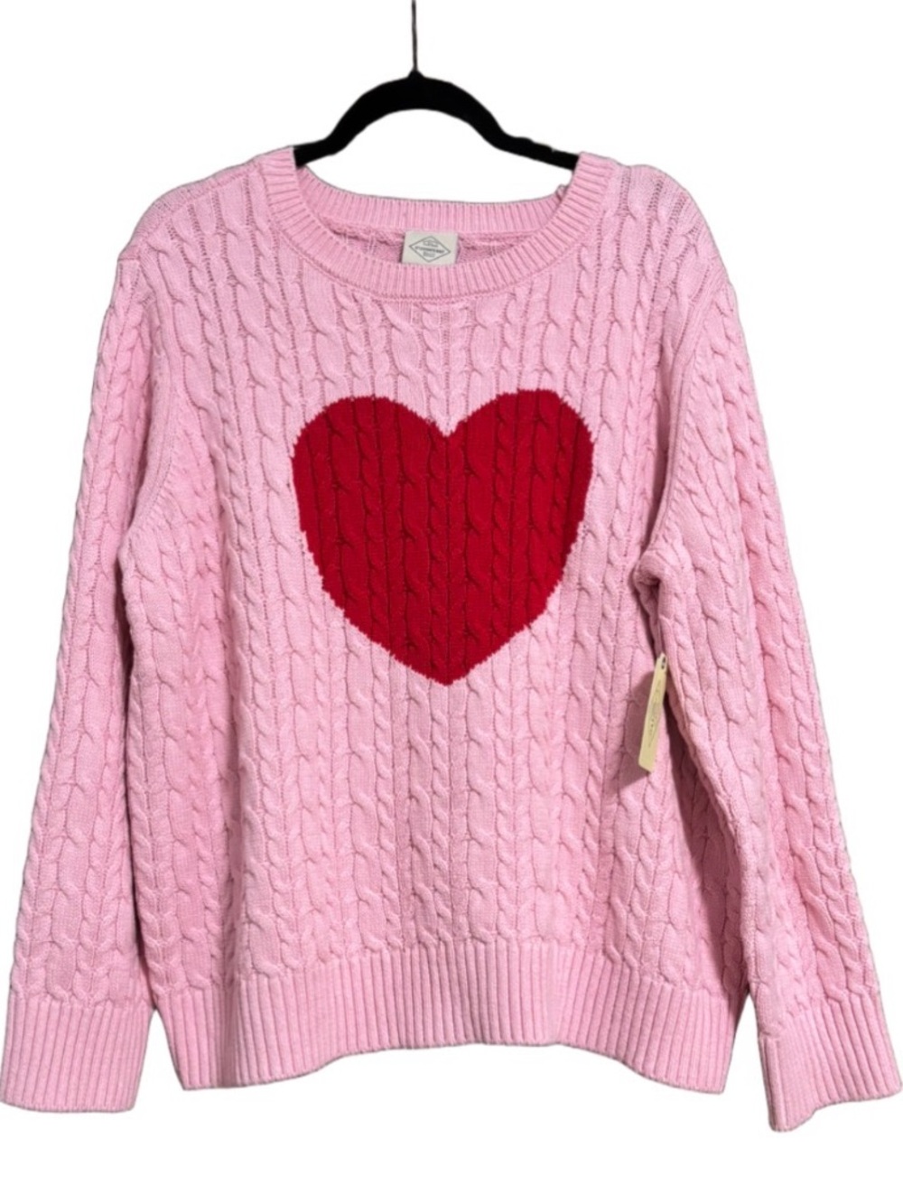 NWT Pink & Red Heart Cable-Knit Sweater